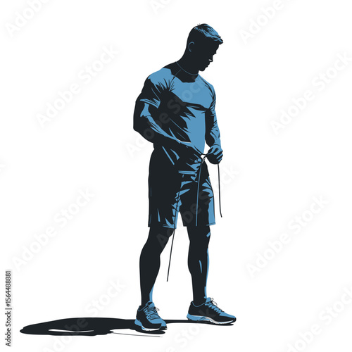 Silhouette of man in sportswear tying shoelaces isolated on transparent background