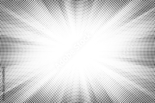 Halftone gradient sun rays pattern. Abstract halftone vector dots background. monochrome dots pattern. Vector background in comic book style with sunburst rays and halftone. Retro pop art design.