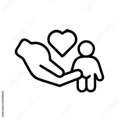 Hand supporting child with heart symbol for concept of family  