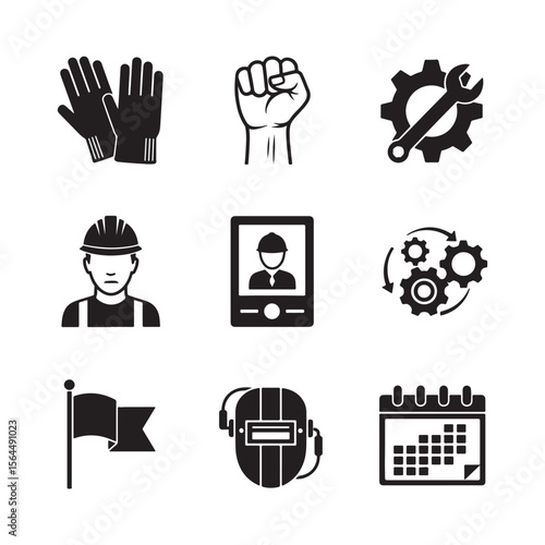 Collection of industrial and labor icons silhouette isolated on white background Art & Illustration