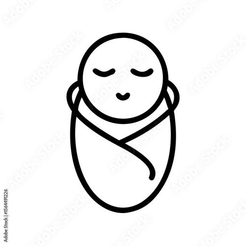 Newborn baby icon in a swaddled position with calm expression  