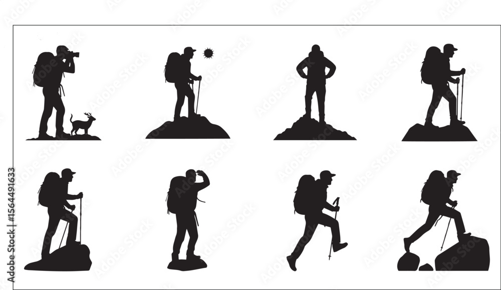 Obraz premium Diverse Hikers in Silhouette on Various Terrain