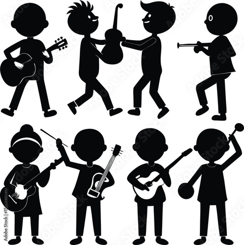 Silhouette Musicians Vector Art: Guitar, Trumpet, Orchestra Conductor Clipart Graphics