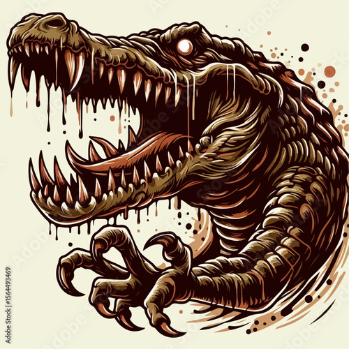 illustration of a vicious scary crocodile 