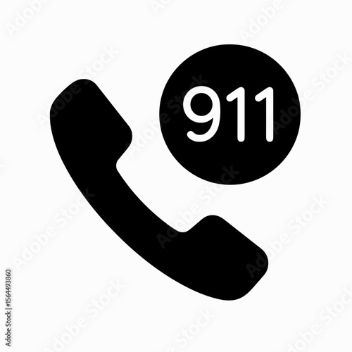911 emergency call icon with phone symbol — solid version