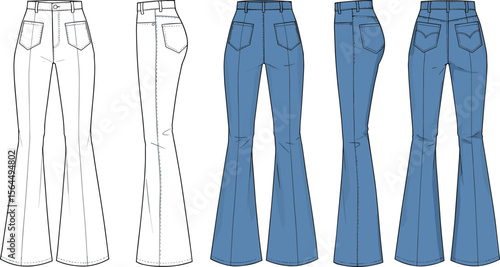 hFlared Denim Jeans Designs: Vintage-Inspired Bell Bottoms in Various Shades and Styles