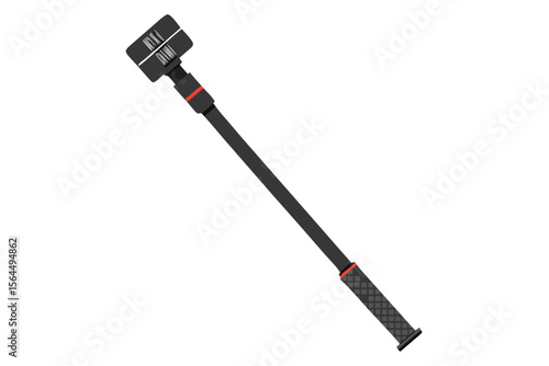 Modern black gimbal stabilizer with red accents on a white background