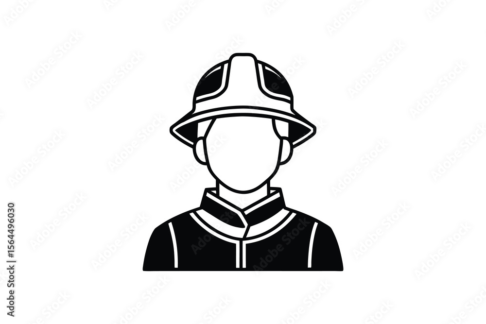Firefighter in Uniform with Helmet Black and White Silhouette Firefighter in Uniform with Helmet Black and White Silhouette