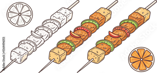 Set of Chicken Tikka vector design, Chicken Tikka Logo and icon design, Grill Chicken vector design