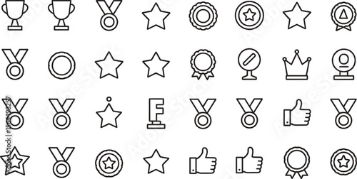 Collection of Award, Trophy, Medal, Star, and Achievement Icons for Recognition, Success, and Celebration Themes