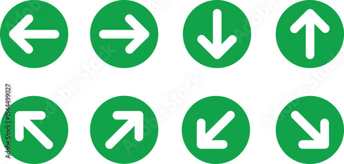 Free Download Set of green circular symbols featuring arrows pointing in various directions, perfect for navigation, direction, or interface design elements. - GFXLoad