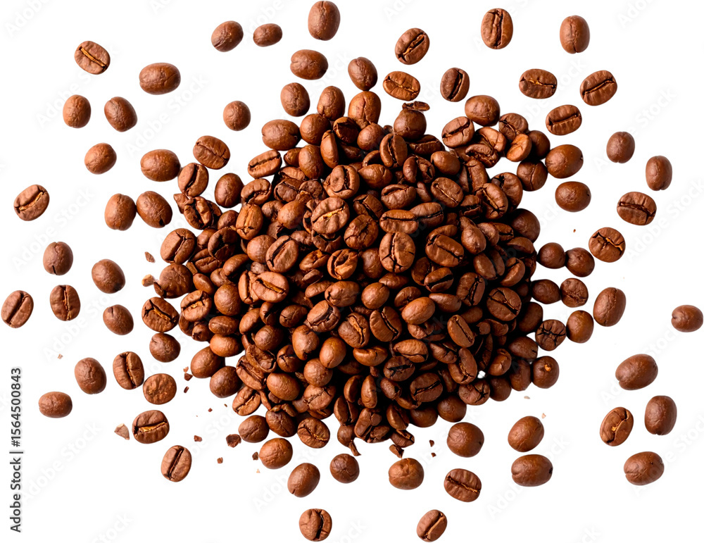 Obraz premium Pile of roasted coffee beans on transparent background