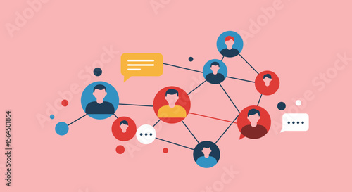 Network connections illustrated by diverse connected people in a flat design style