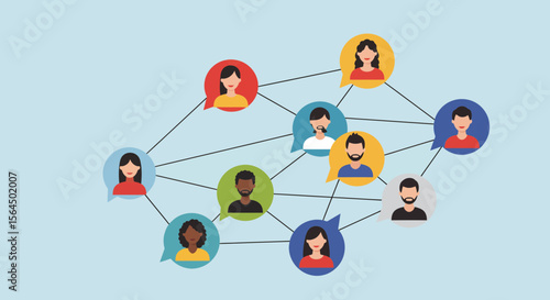 Network connection linking diverse avatars, symbolizing global communication online