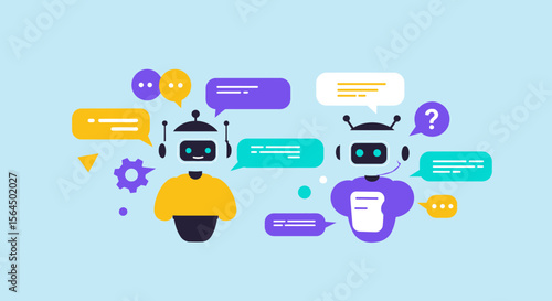 Chatbots exchanging messages with vibrant speech bubbles illustrating communication technology