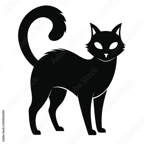 Spooky Cat Silhouette with Arched Back and Puffed Tail