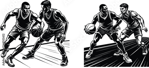 Pack of silhouettes basketball players vector