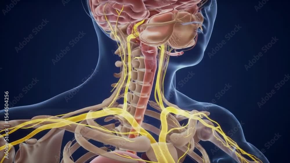 Medical illustration of human spinal cord and nervous system ...