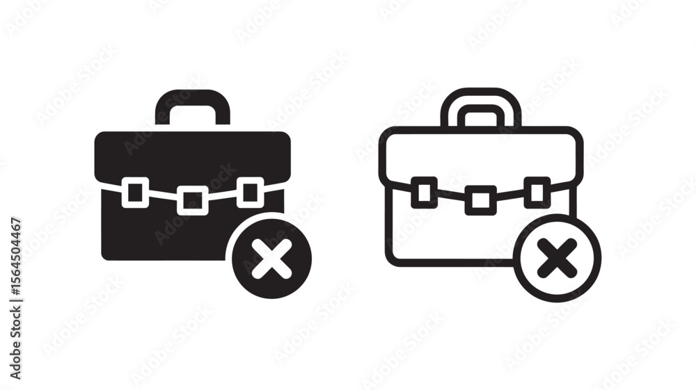 Vector Two icons of a briefcase with a red cross symbol indicating a problem or error. Outline and Solid Vector Icons Vector Two icons of a briefcase with a red cross symbol indicating a problem or error. Outline and Solid Vector Icons