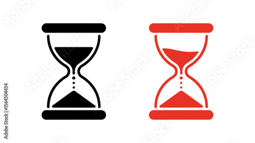 Hourglass Time Sand Timer Outline and Solid Vector Icons - Deadline Countdown