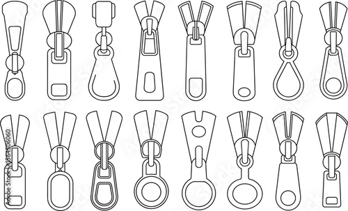 Zipper Puller Fashion CAD Technical Flat Vector Sketch Zip Slider Pull Detail Accessory Garment Sewing Pattern Design Template Illustration