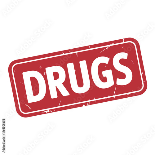 Red Drugs Stamp with White Text Isolated on a White Background