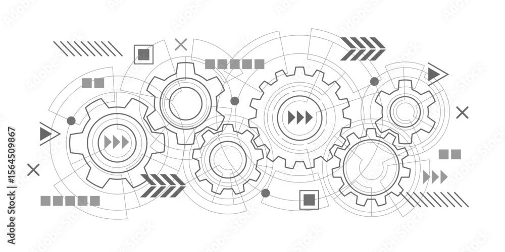 Obraz premium Rotating gears. Futuristic circle elements. Engineering industry. New technologies. Vector illustration