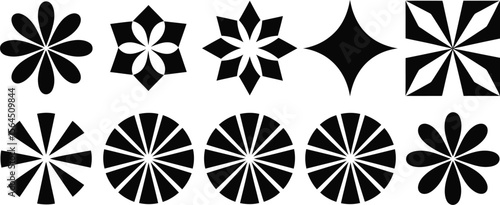 set of black and white floral elements
