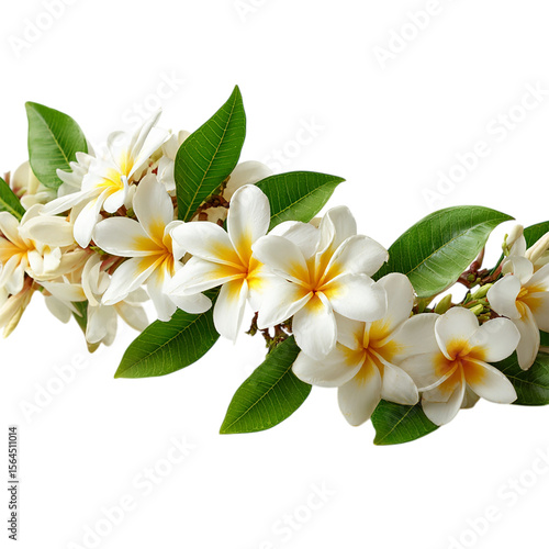 Beautiful Hawaiian lei made of fragrant plumeria on transparent background