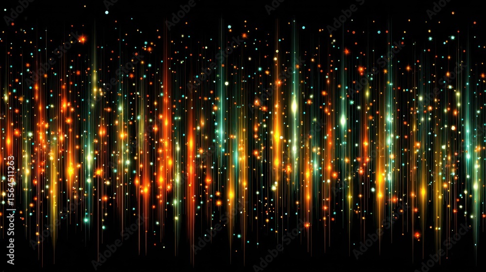 Energetic array of glowing lines and scattered sparkling particles on black Energetic array of glowing lines and scattered sparkling particles on black
