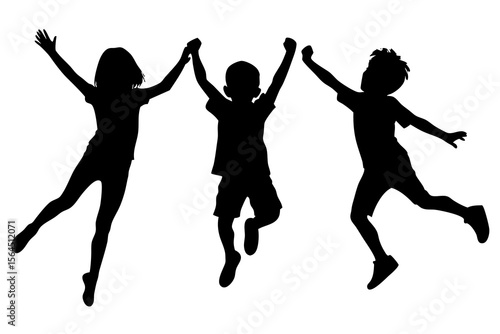 Children Jumping Silhouette, Joyful, Happy