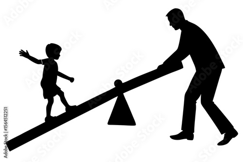 Father, Son Playing on See-Saw, Silhouette