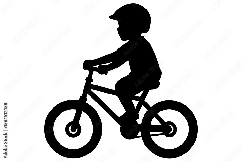 Fototapeta premium Boy Riding Bike Silhouette, Wearing Helmet, Sporty