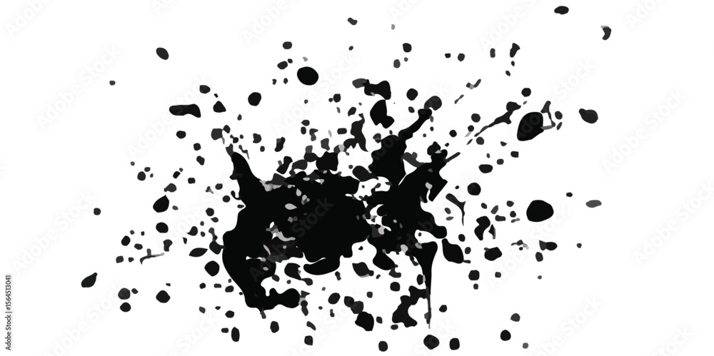 Fototapeta premium Black and gray ink splashes on clean white textured.