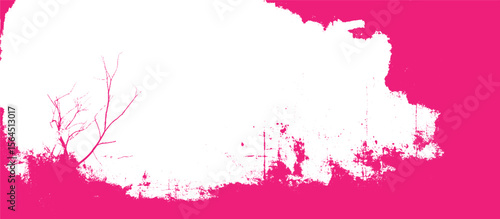 With pink paint splatters and scratched elements against a white background  abstract expressionism painting illustration