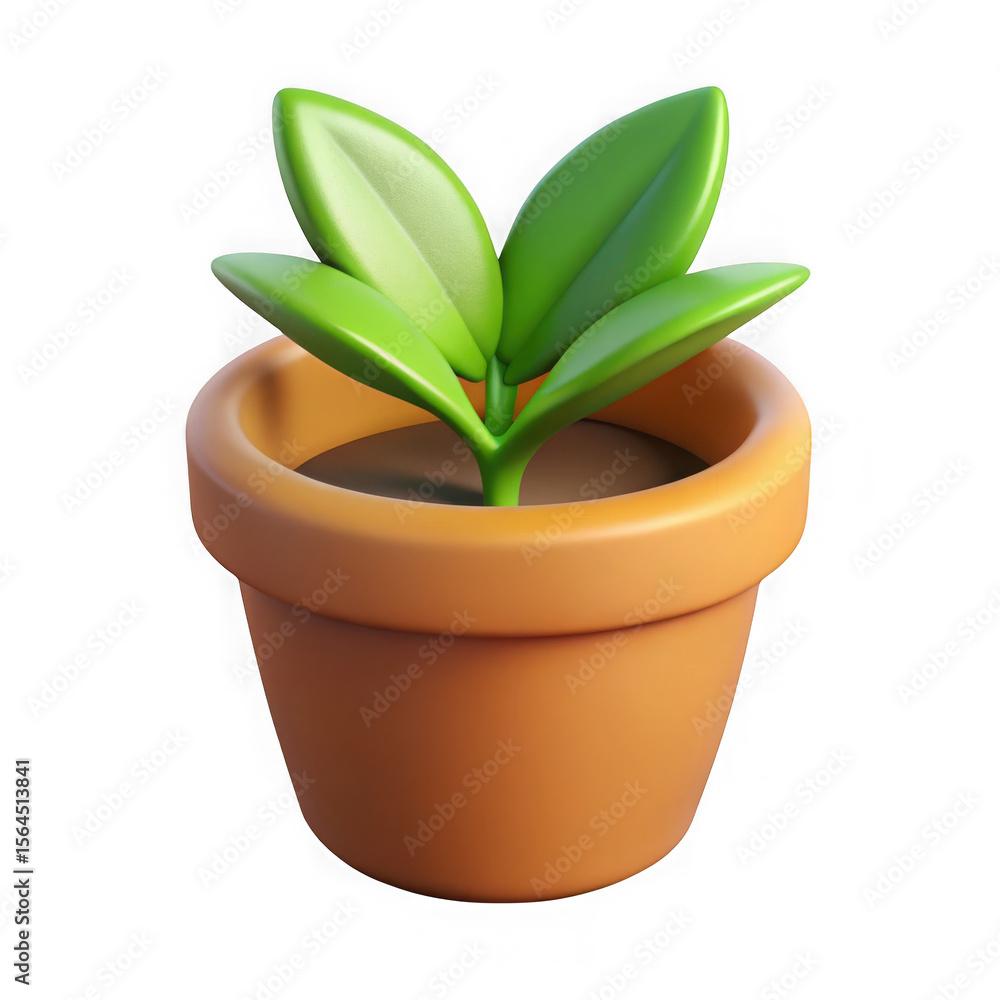 A small green plant with smooth leaves growing in a terracotta pot filled with soil isolated on transparent background A small green plant with smooth leaves growing in a terracotta pot filled with soil isolated on transparent background
