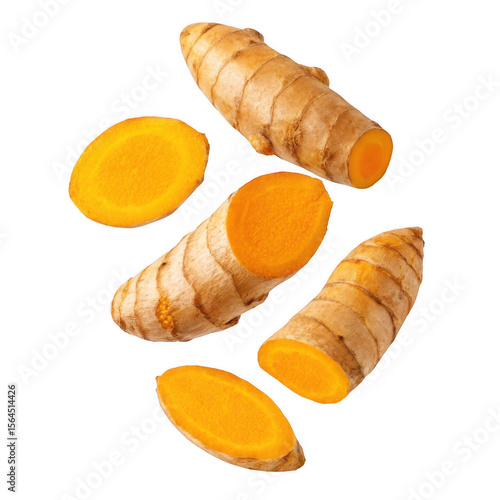 turmeric slices isolated on transparent background