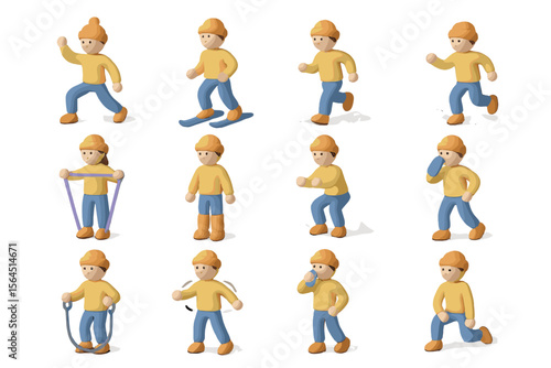 Animated characters engaging in various sports and exercise activities