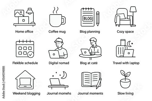 Digital nomad icons for blogging and remote work