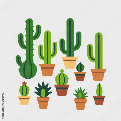Cactus Collection Vector Art- Variety of Cacti in Pots-Desert Plant Illustration-Cute Succulent Clipart-Botanical Home Decor-Trendy Plant Graphic-Minimalist Cactus Art