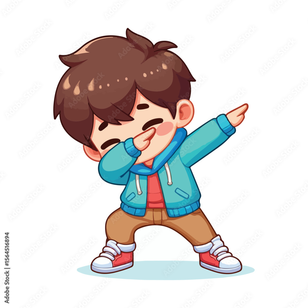 Fototapeta premium Cute cartoon boy doing the dab dance move with a happy expression
