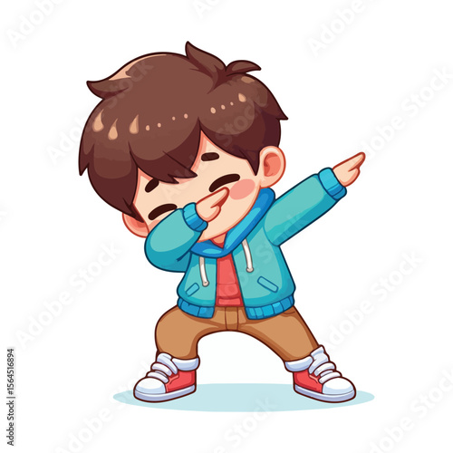 Cute cartoon boy doing the dab dance move with a happy expression