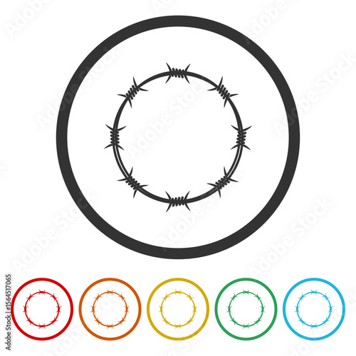 Barbed wire graphic sign. Set icons in color circle buttons
