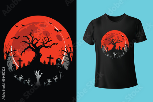 a halloween - themed t - shirt design featuring a black shirt with the text you're a monster and a black bat, surrounded by yellow and orange pumpkins and a black poster