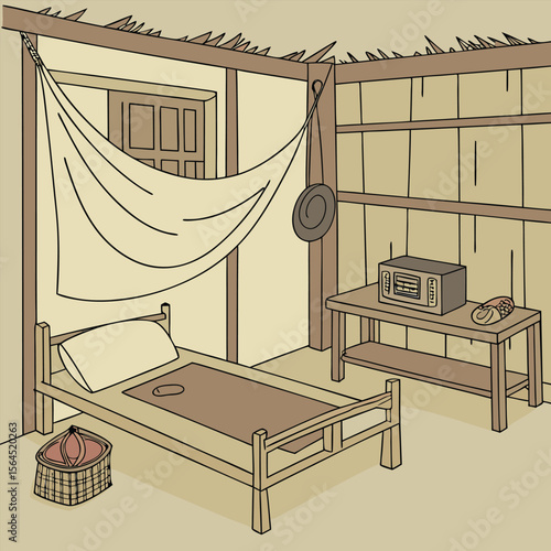 Simple Village Boy's Room Humble Living Space Illustration