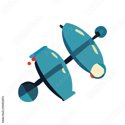 A stylized illustration of two small, teal amphorae impaled on a skewer.