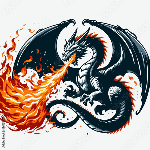 illustration of a black dragon spitting fire