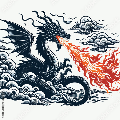 illustration of a black dragon spitting fire