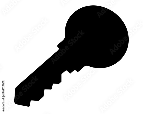 Isolated black key silhouette on white background, representing security and access