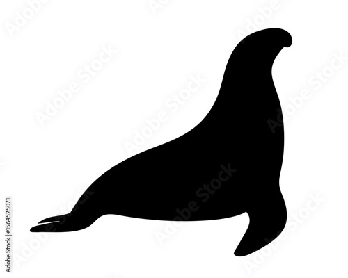 Silhouette of a Majestic Sea Lion Sitting Upright on White Background